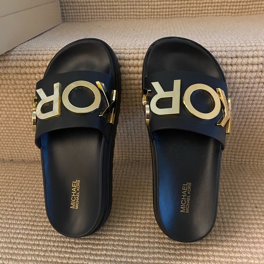 Cortlandt, embellished, leather, black sliders